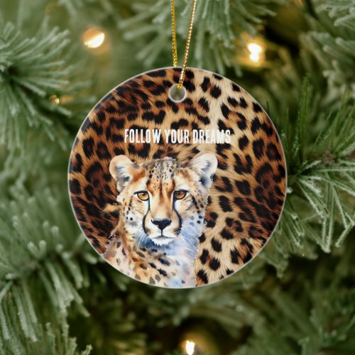 Cool Cat Cheetah Leopard Print Ceramic Ornament