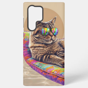 Cool Cat Chilling on a Pool Float Art Samsung Galaxy S22 Ultra Case