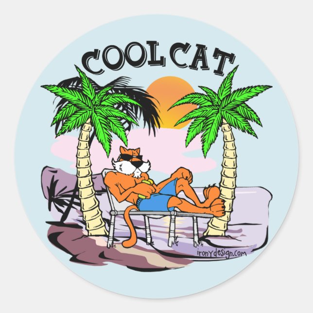 Cool Cat Classic Round Sticker (Front)