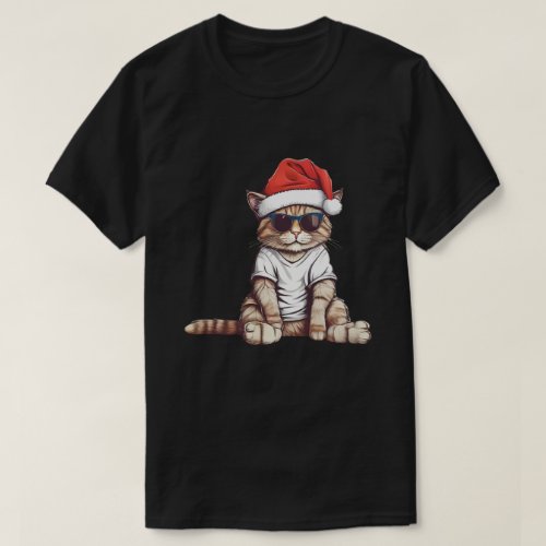 Cool Cat Claus Christmas T_Shirt