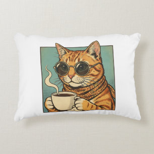 Cool Cat Coffee Retro Style Design for Cat Lovers Accent Pillow