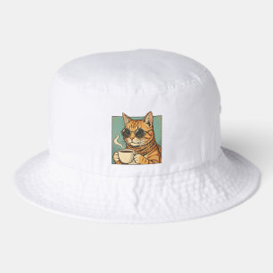 Cool Cat Coffee Retro Style Design for Cat Lovers Bucket Hat