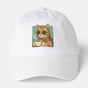 Cool Cat Coffee Retro Style Design for Cat Lovers Hat