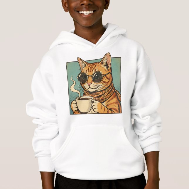 Cool Cat Coffee Retro Style Design for Cat Lovers Hoodie (Front)