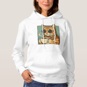 Cool Cat Coffee Retro Style Design for Cat Lovers Hoodie