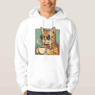 Cool Cat Coffee Retro Style Design for Cat Lovers Hoodie