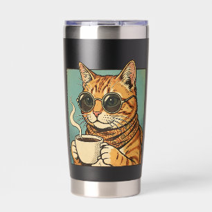 Cool Cat Coffee Retro Style Design for Cat Lovers Insulated Tumbler