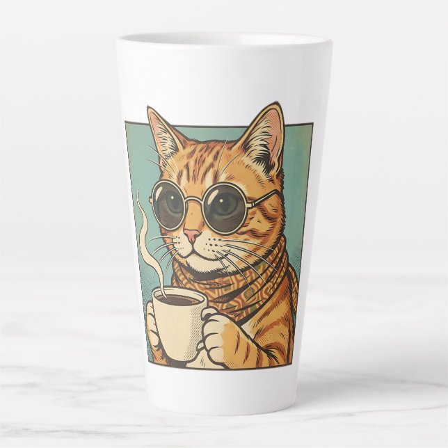 Cool Cat Coffee Retro Style Design for Cat Lovers Latte Mug (Front)