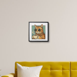 Cool Cat Coffee Retro Style Design for Cat Lovers Peel And Stick Photo Tile