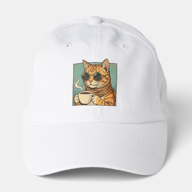 Cool Cat Coffee Retro Style Design for Cat Lovers Performance Cap (Front)