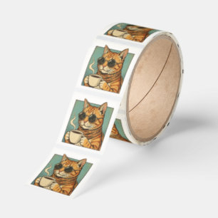 Cool Cat Coffee Retro Style Design for Cat Lovers Square Sticker