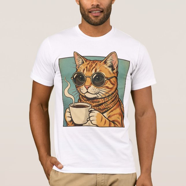 Cool Cat Coffee Retro Style Design for Cat Lovers T-Shirt (Front)