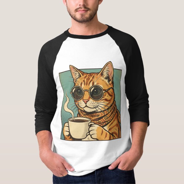Cool Cat Coffee Retro Style Design for Cat Lovers T-Shirt (Front)