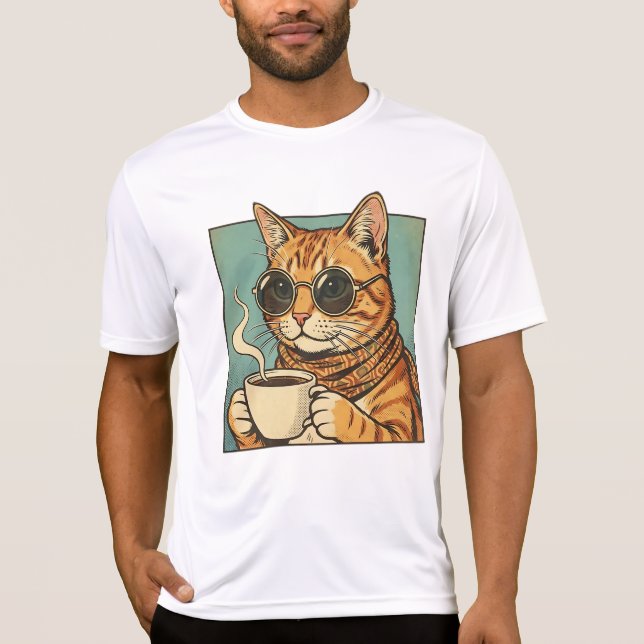 Cool Cat Coffee Retro Style Design for Cat Lovers T-Shirt (Front)