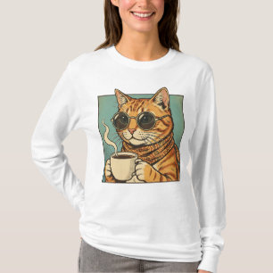 Cool Cat Coffee Retro Style Design for Cat Lovers T-Shirt