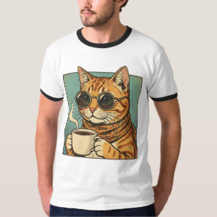 Cool Cat Coffee Retro Style Design for Cat Lovers T-Shirt