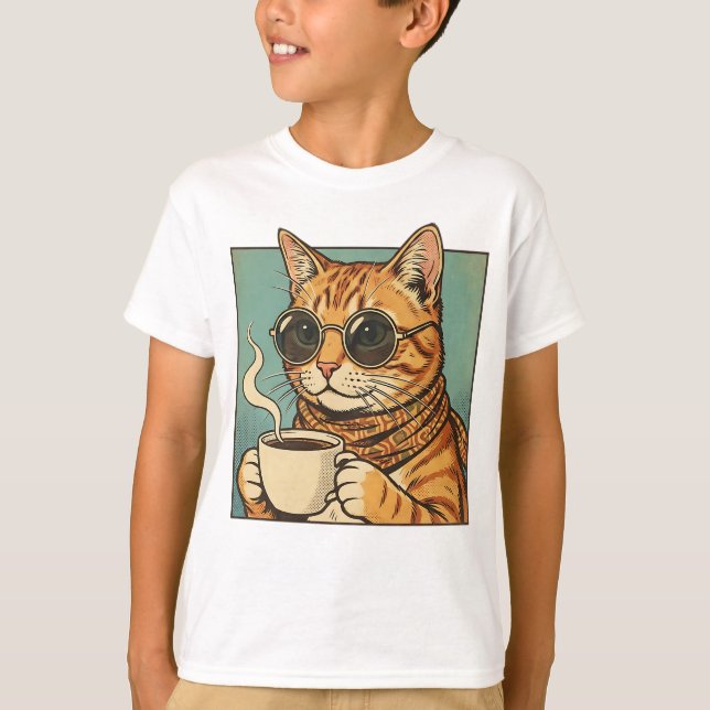 Cool Cat Coffee Retro Style Design for Cat Lovers T-Shirt (Front)