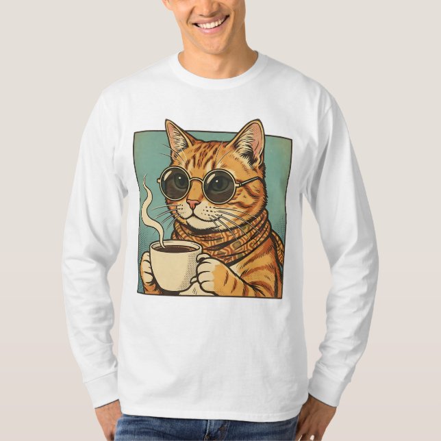 Cool Cat Coffee Retro Style Design for Cat Lovers T-Shirt (Front)