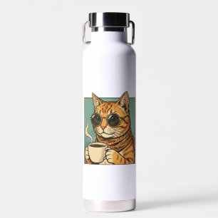 Cool Cat Coffee Retro Style Design for Cat Lovers Water Bottle