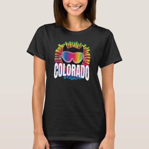 Cool Cat Colorado Rainbow Ski Kitty Ski Goggles Co T_Shirt