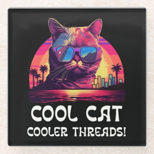 Cool cat cooler threads glass coaster