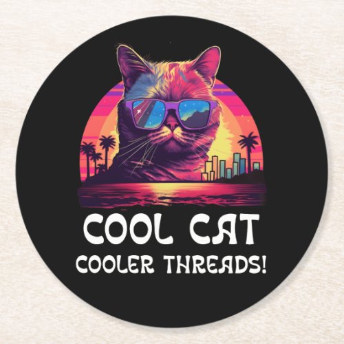 Cool cat cooler threads round paper coaster