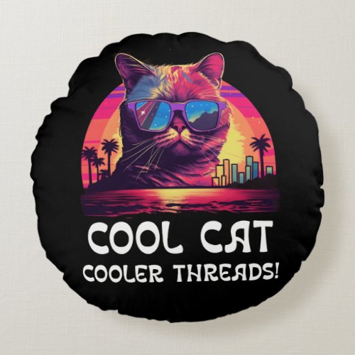 Cool cat cooler threads round pillow