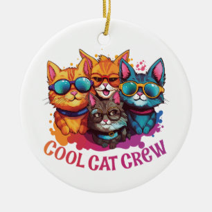 Cool Cat Crew Assorted Cats Wearing Sunglasses Ceramic Ornament
