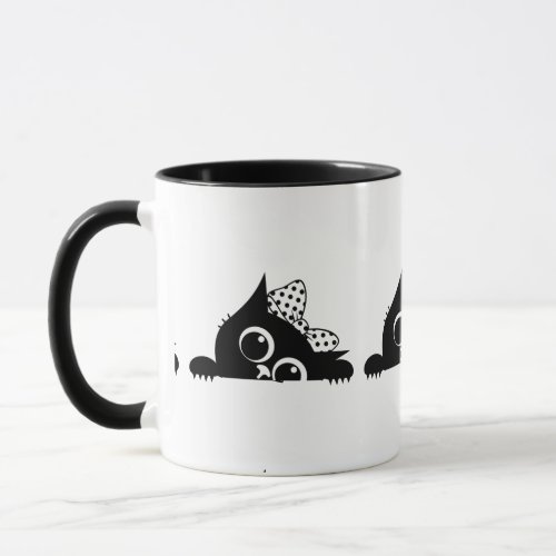 Cool Cat Cute Black Kitty Polkadot Bow Cat Lovers Mug