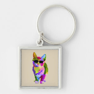 Cool Cat cute pop art cat with sunglasses Keychain
