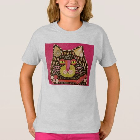 Cool Cat Design On Girls 3/4 Sleeve T-shirt