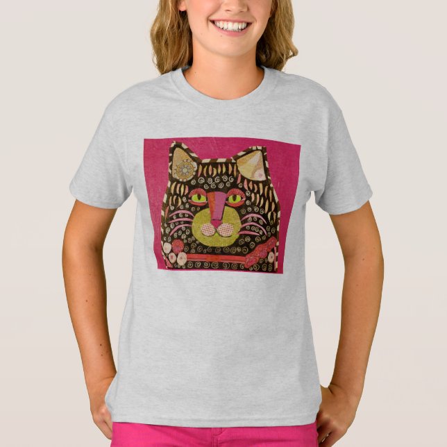 Cool Cat Design on Girls 3/4 Sleeve T-Shirt (Front)