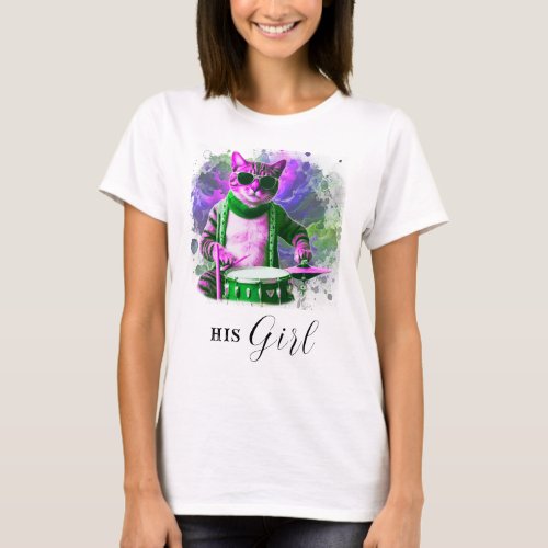  Cool Cat DRUMMER AP91 Girl friend T_Shirt