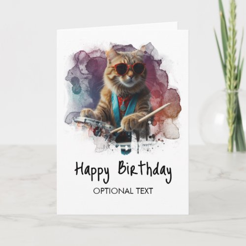*~*Cool Cat DRUMMER AP91  Hip Birthday Card