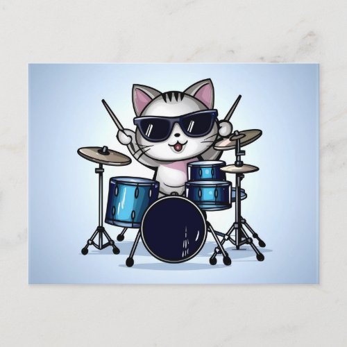 Cool Cat Drummer blank Postcard