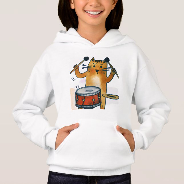 Cool Cat Drummer Hoodie (Front)