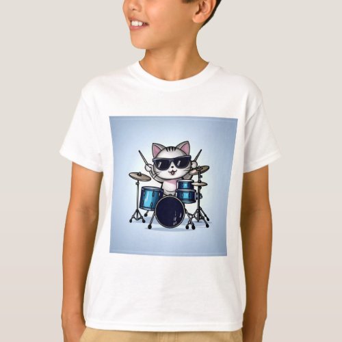 Cool Cat Drummer T_Shirt