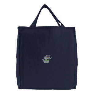 Cool Cat Embroidered Tote Bag