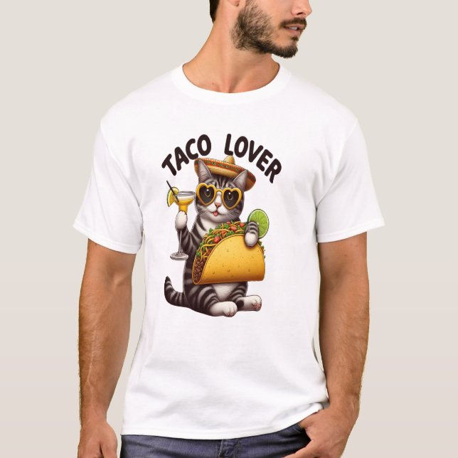 Cool Cat Enjoying Taco Tuesday T-Shirt (Front)