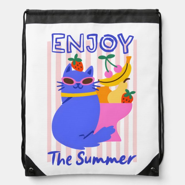 Cool Cat Enjoying the Summer Drawstring Bag (Front)