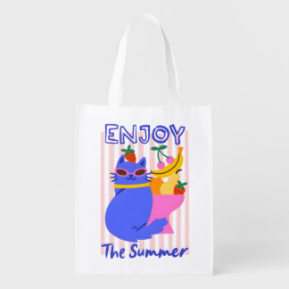 Cool Cat Enjoying the Summer Grocery Bag