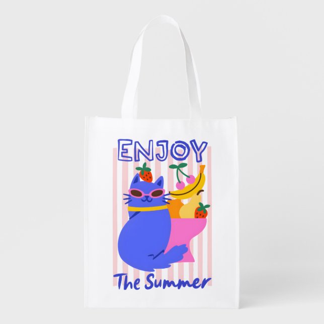 Cool Cat Enjoying the Summer Grocery Bag (Front)