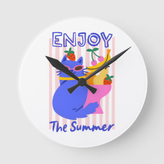 Cool Cat Enjoying the Summer Round Clock