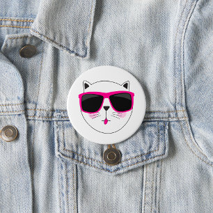 Cool Cat Face with Pink Sunglasses Cute Kitty Button
