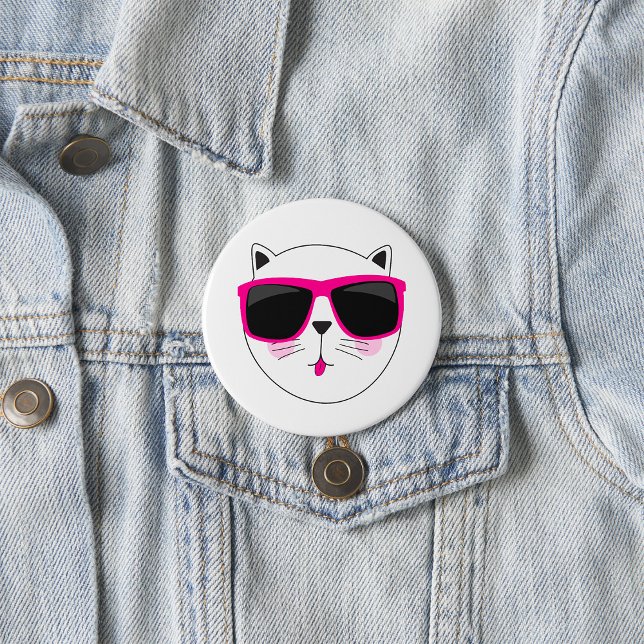 Cool Cat Face with Pink Sunglasses Cute Kitty  Button (Creator Uploaded)