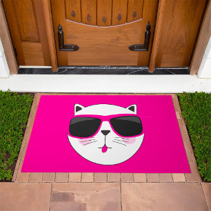 Cool Cat Face with Pink Sunglasses Cute Kitty Doormat