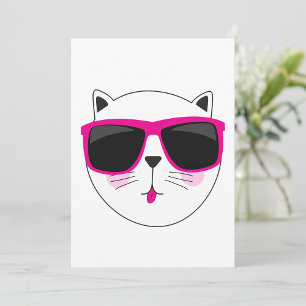 Cool Cat Face with Pink Sunglasses Cute Kitty Invitation