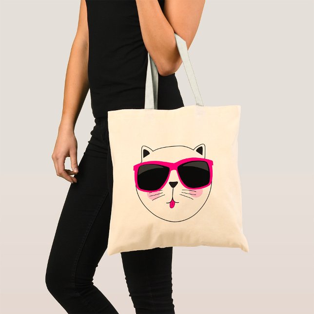 Cool Cat Face with Pink Sunglasses Cute Kitty  Tote Bag (Creator Uploaded)