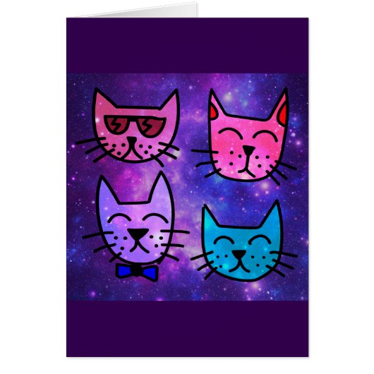 Cool Cat Faces on a Space Background Cards (Front)