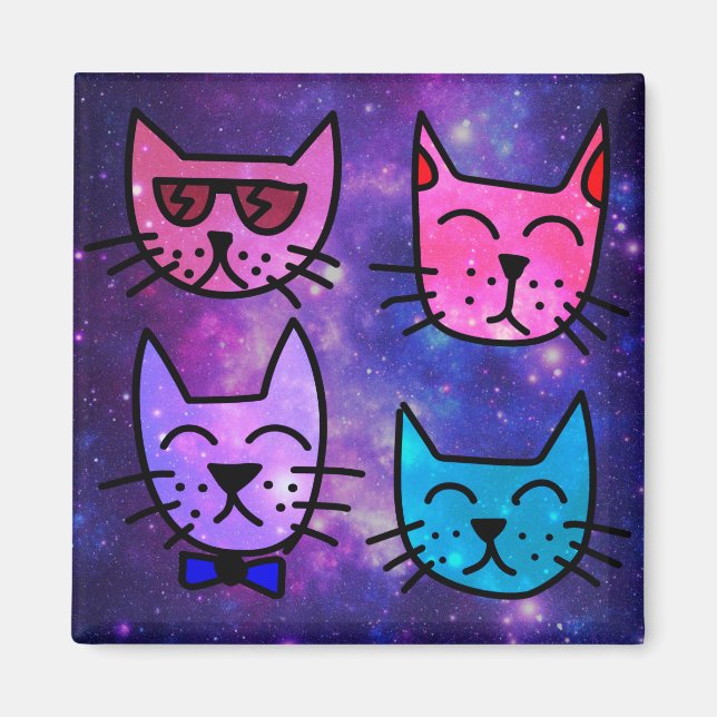 Cool Cat Faces on a Space Background Magnet (Front)